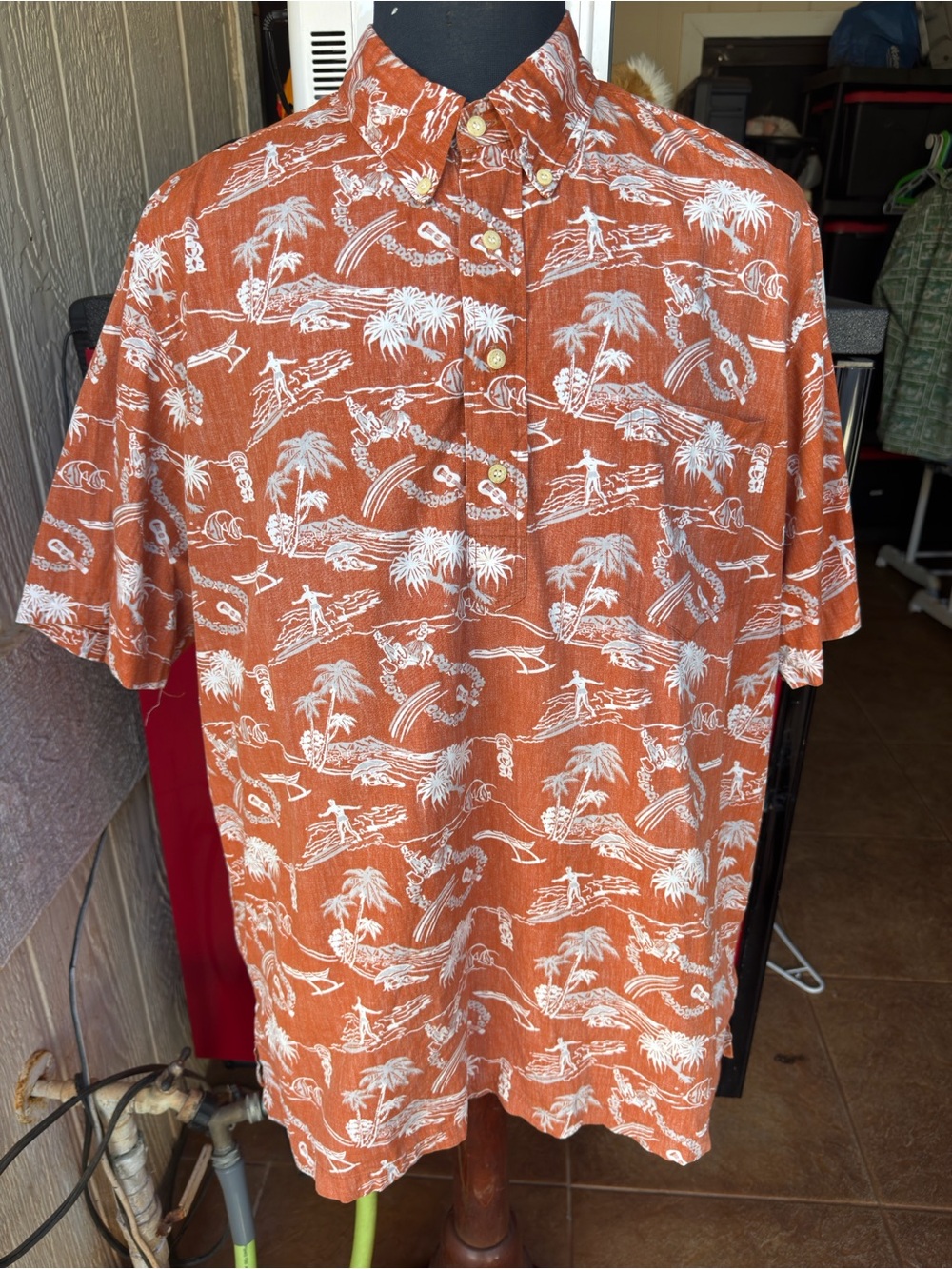 PreOwned Reyn Spooner Hawaiian Print Orange Pullover Men's XXL